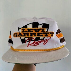 Vintage Levi Garrett Racing Hat 3 Stripe Mesh Snapback Trucker Rope Cap